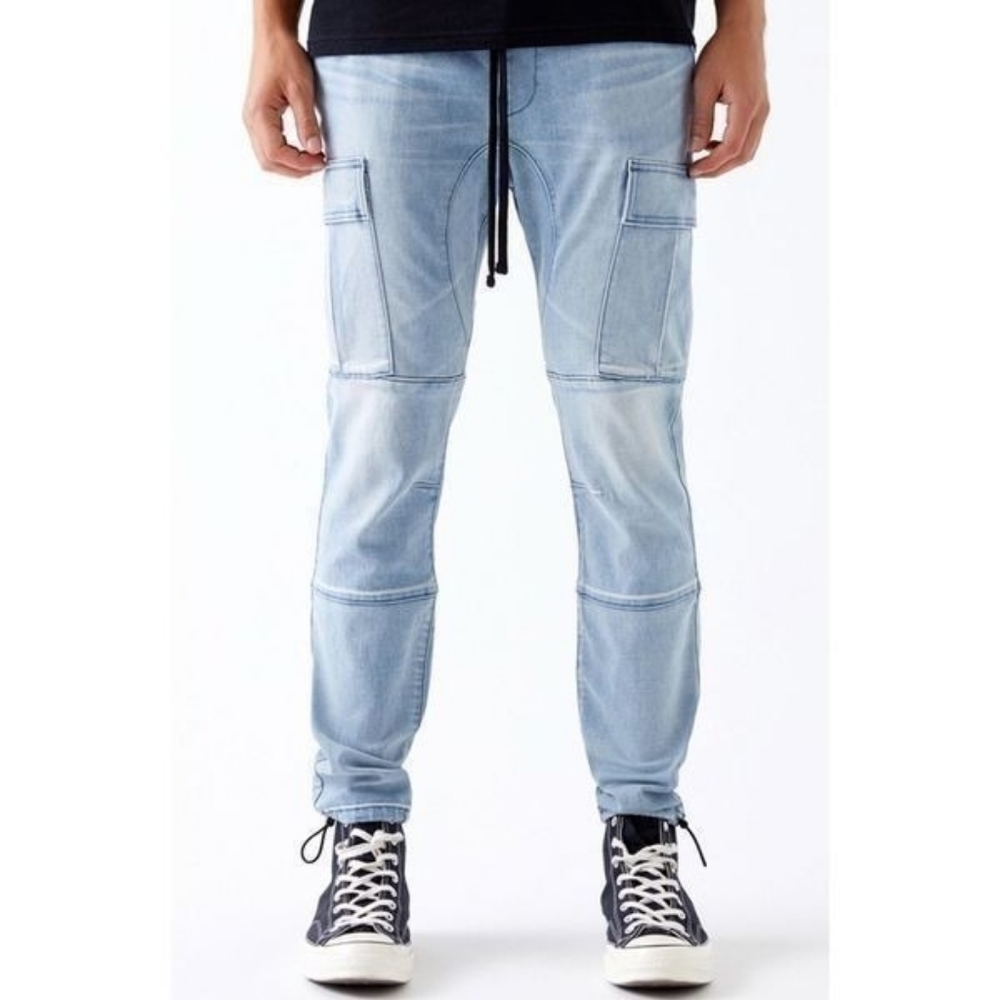 Pacsun Men’s Cargo Denim Jogger Jeans Light Wash Size M Long